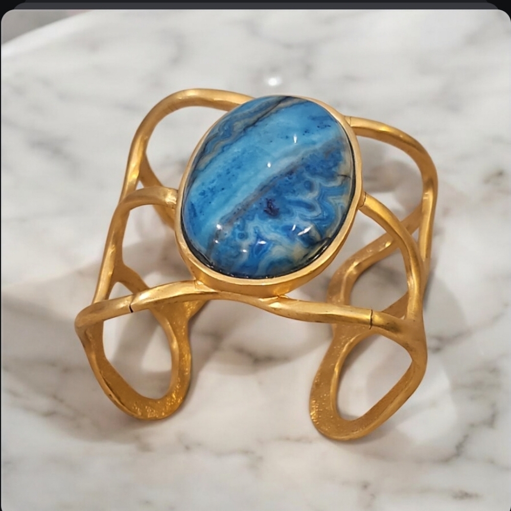 Glow by Shelia Fajl Gold Cuff Bracelet with Blue Stone